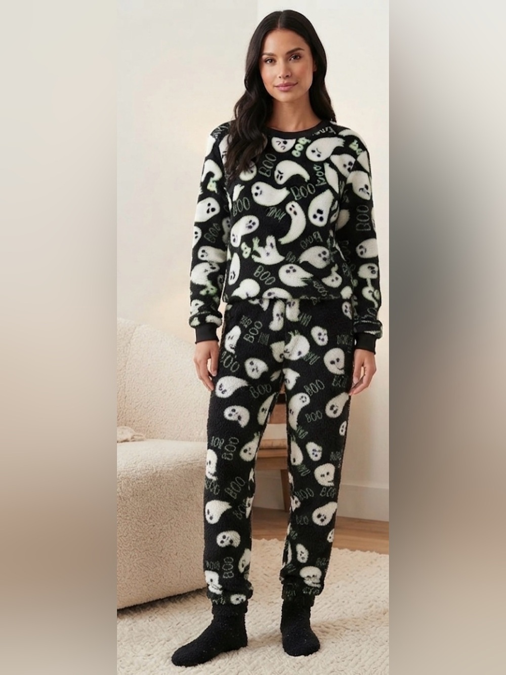 Weekending Ghost Print Black and White Sweater with Matching Socks
